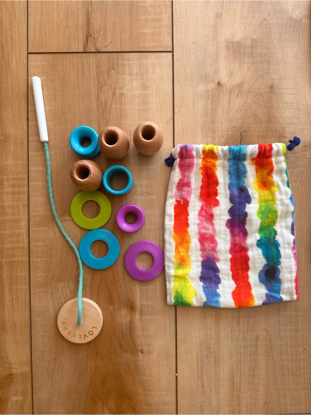 Lovevery Threading Toy with bag
